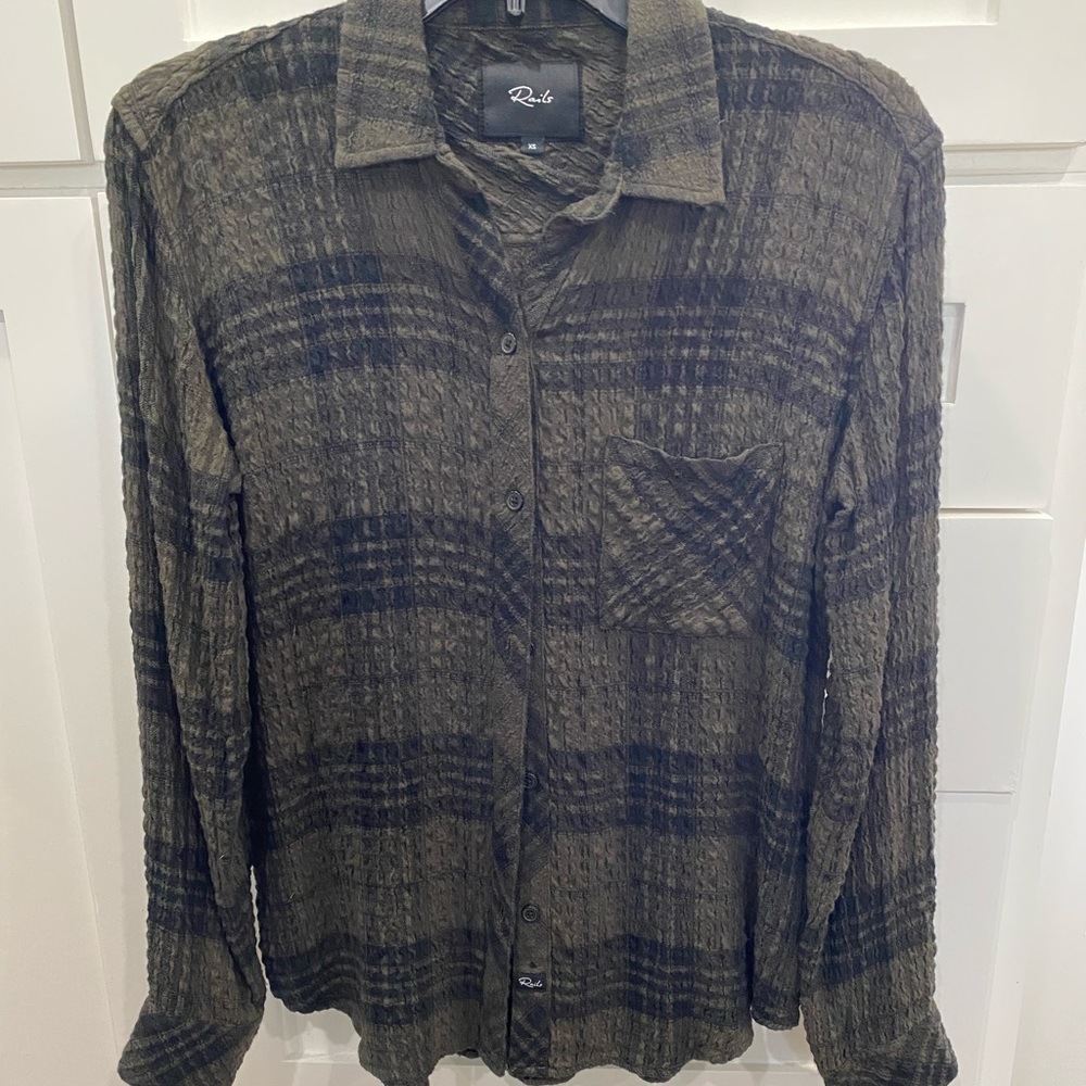 Rails green and blk Plaid Button-Down Shirt
